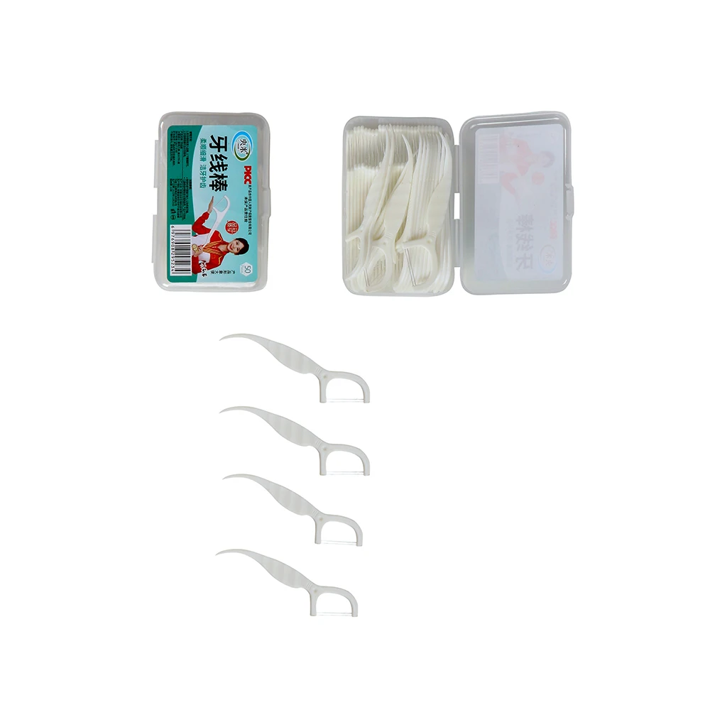 Portable Mini Oral Gum Care Dental Flosser 50 pcs Eco Dental Floss Pick Plastic Angled Toothpicks Stick