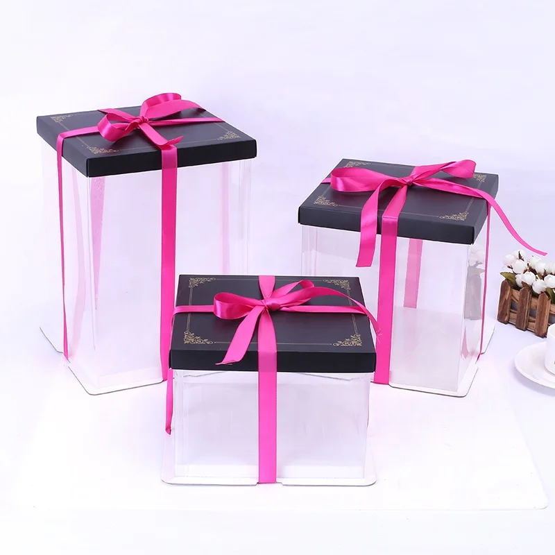 2022 Hot Sell Wholesale Customize Christmas Design Bakery Cake High Quality Packaging Transparent  pink Romantic Cake Box