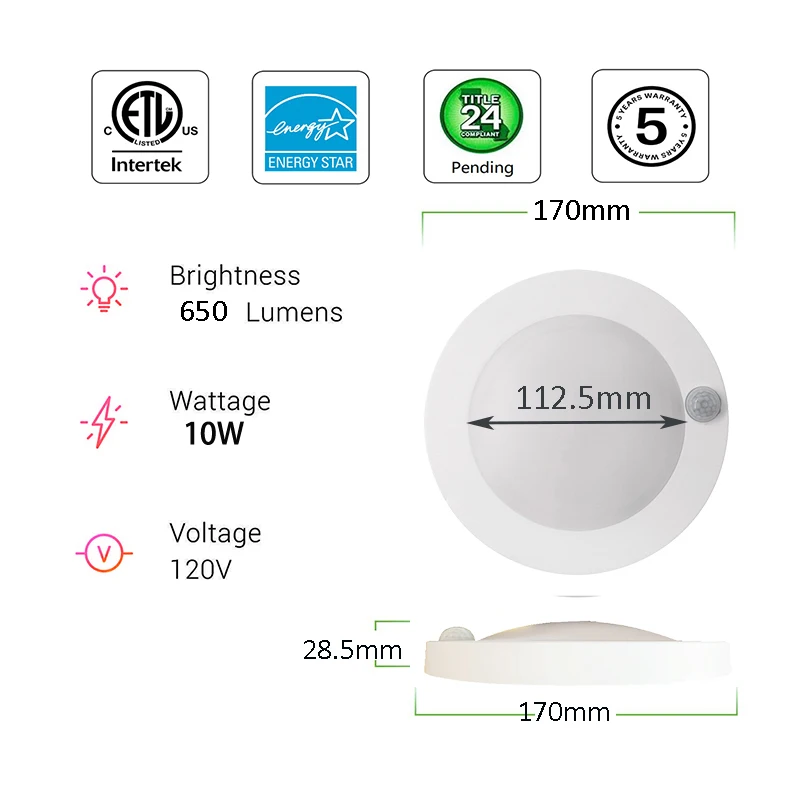 4 inch 10W ETL dimmable LED indoor PIR  led light with pir motion sensor light low profile automatic sensor  down lights