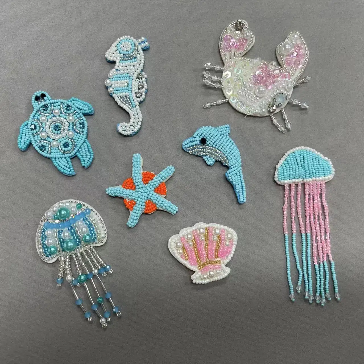 ZSY Custom Handmade Marine Animals Starfish Shells Sea Turtle Dolphin Beaded Rhinestone Patch 3D Glitter Applique For Clothing