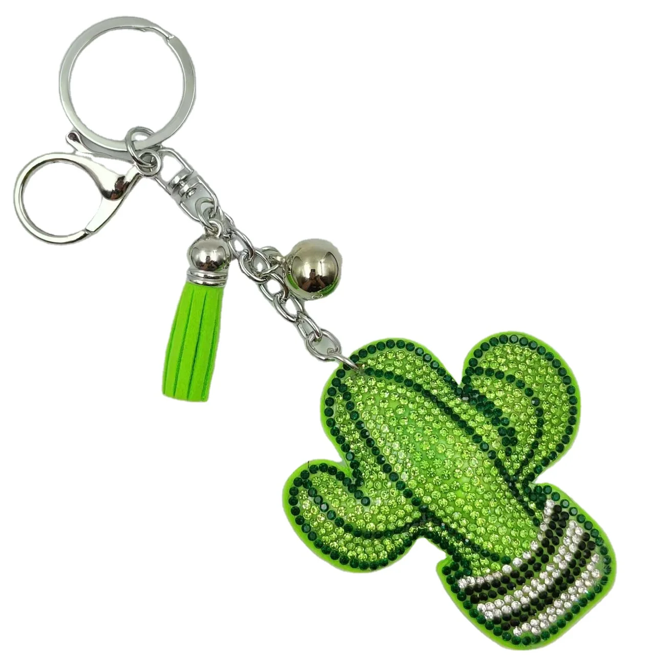 Wholesale luxury rhinestone craftsmanship cartoon cactus keychain exquisite car bag crystal tassel bell pendant gift