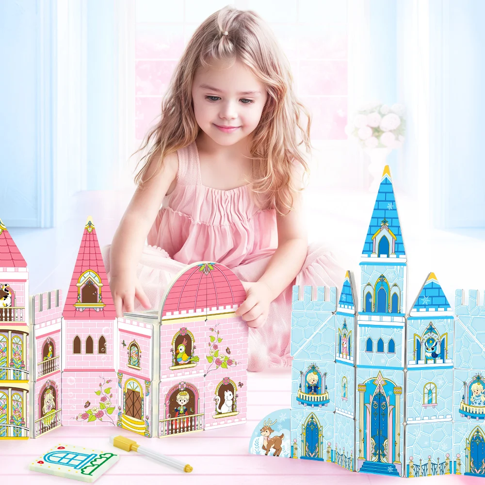 Toddler Kids Educational Toys 3D DIY Magnet Blocks Set Clear Magnetic Building Block Tiles For Children
