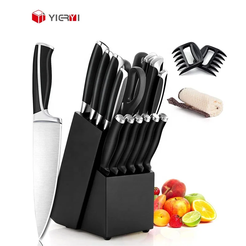 Turkey Forks 19 Piece chef knives stainless steel sharpener kitchen knife set with wooden block