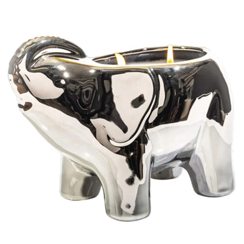 Custom handmade electroplated ceramic animal vessel filling scented wax candle porcelain exterior elephant shaped jar candle