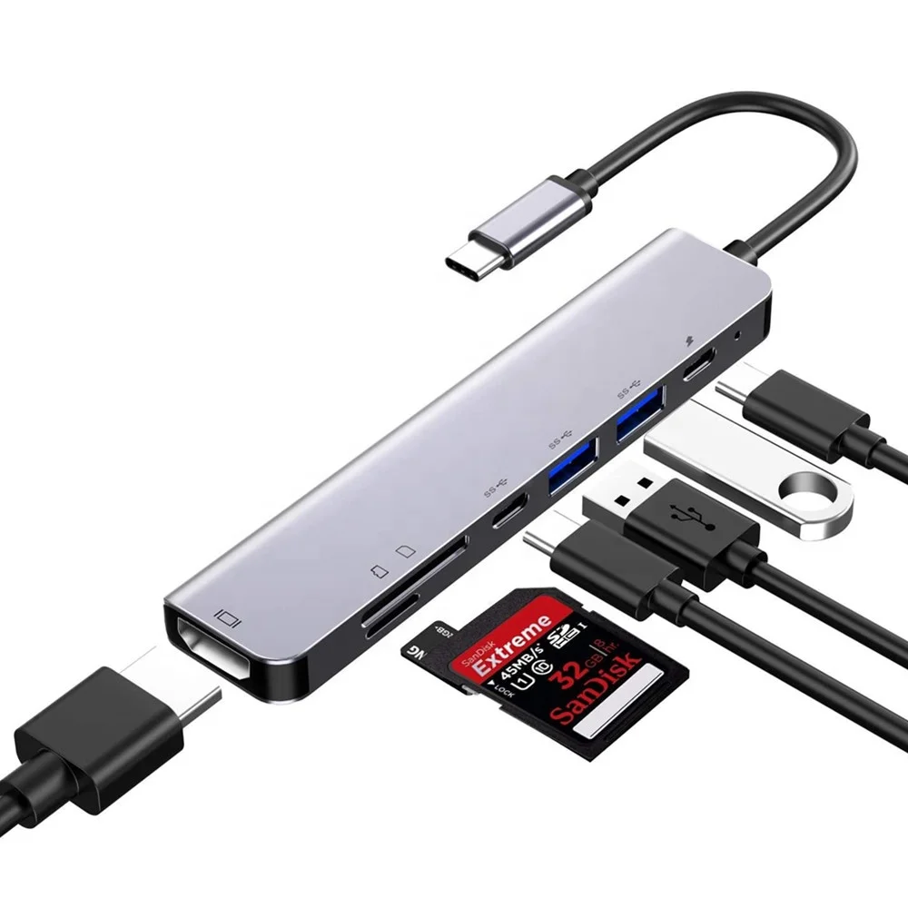 7 в 1 USB Type C Thunderbolt от 3 до 4K 60 Гц HDMI Hub PD зарядка и кардридер для MacBook Pro Samsung Galaxy Series т.