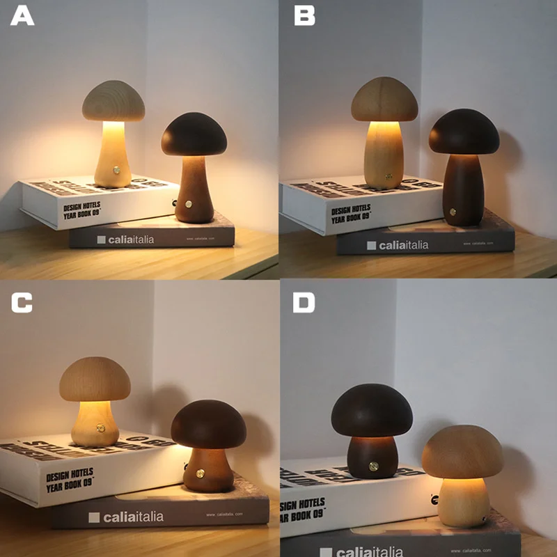 Wooden Touch Modern Mushroom Night Light Sensor Lamp LED Atmosphere Lamp Bedroom Bedside Light Adjustable Table Lamp Home Decor