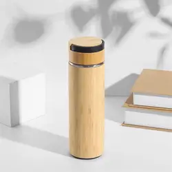 Wholesale Portable Cover Bamboo Shell Eco Bottle Insulation Stainless Steel Vacuum Bamboo Thermos Flasks with Optional Lid
