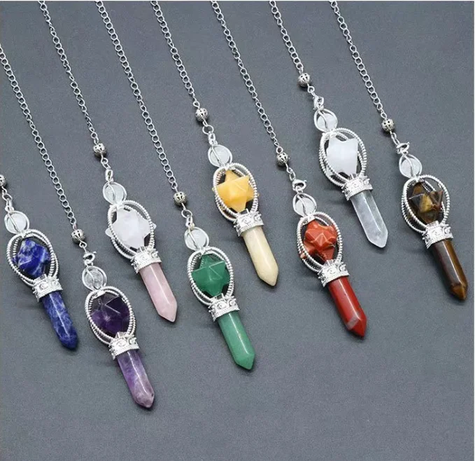 Wholesale Spinning Merkaba Amethyst Gemstone Healing Crystal Pendulum Necklace for Divination Relaxation Spiritual Pendulo PD063