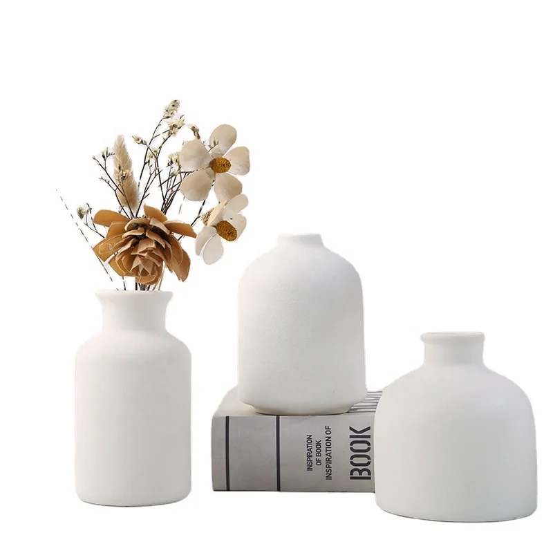 White Ceramic Vase Set Flower Vase Nordic European Minimalist Style for Modern Table Shelf Home Decor