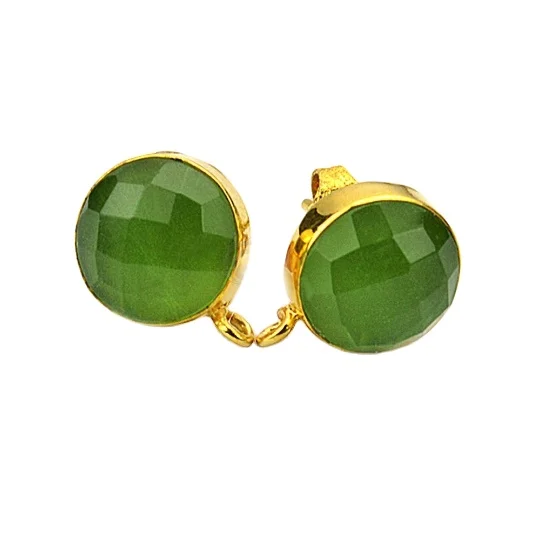 24k Gold Plated Natural Gemstone Brass Earrings Post Set Studs Loop Open Bail Earrings For Woman Ear Studs Wholesale Jewelry Diy