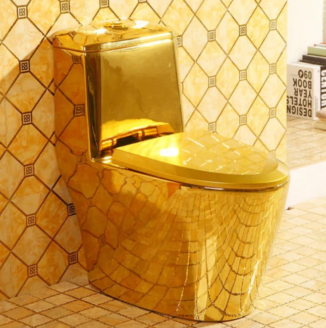 
Electroplating bathroom European style wc ceramic floor mounted s trap gold one pieces toilet 