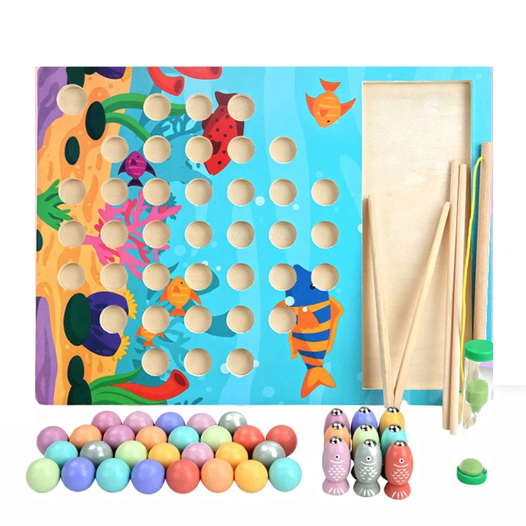 Обучающая деревянная игрушка Монтессори, магнитная рыболовная игра, деревянные игрушки для детей