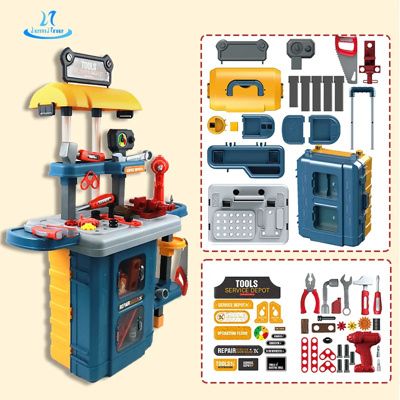 46pcs 3 In 1 Trolley Case Mobile Tool Table Play Set House Tools Service Jugetes Kid Chainsaw Toy For 9 Years Old Boy Toy