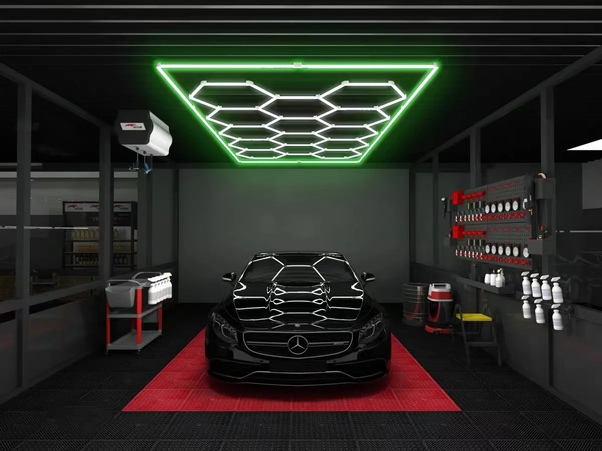 Car garage washing work light rgb honeycomb hexagonal lamp can be customized logo variety style color