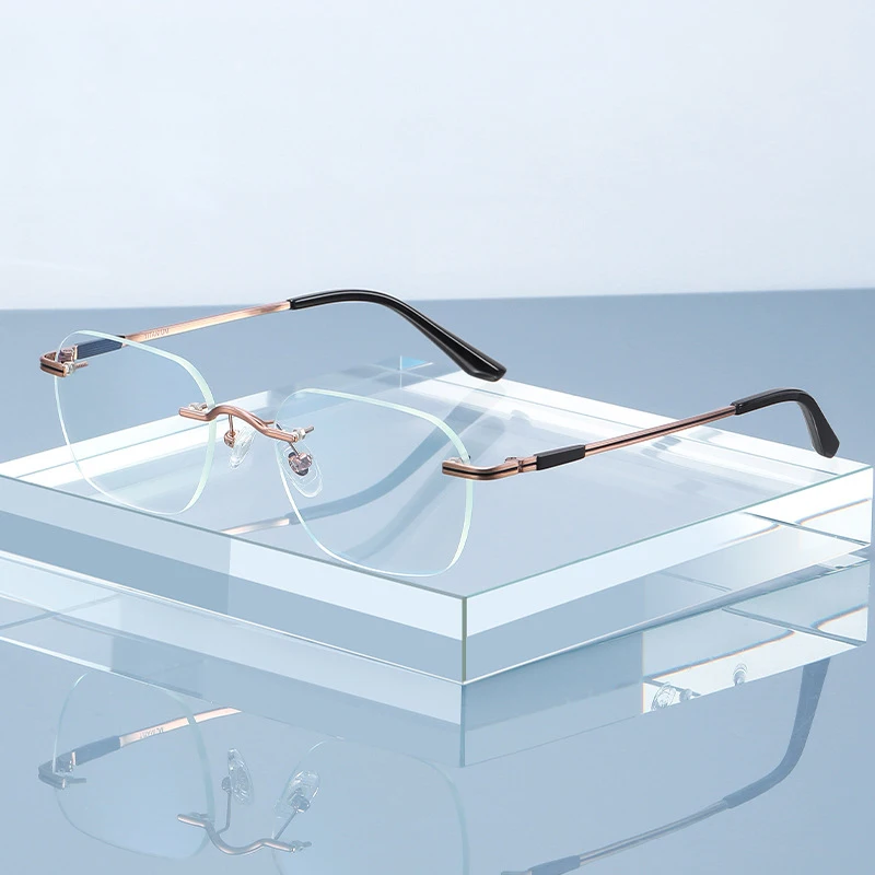 2024 ultra Light Frameless Dual Color IP Electroplating New Pure Titanium Anti Blue Light Square Glasses