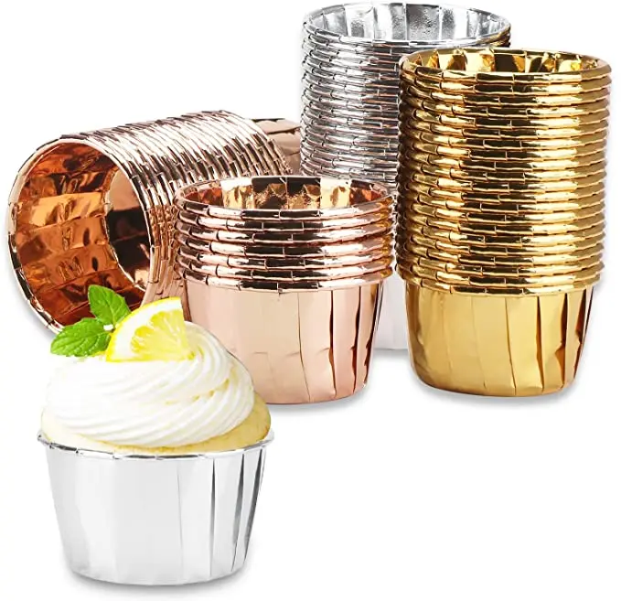 Factory direct sales Golden double sided aluminum cupcake cups Color rimmed cake cup  baking cup aluminized cupcakes