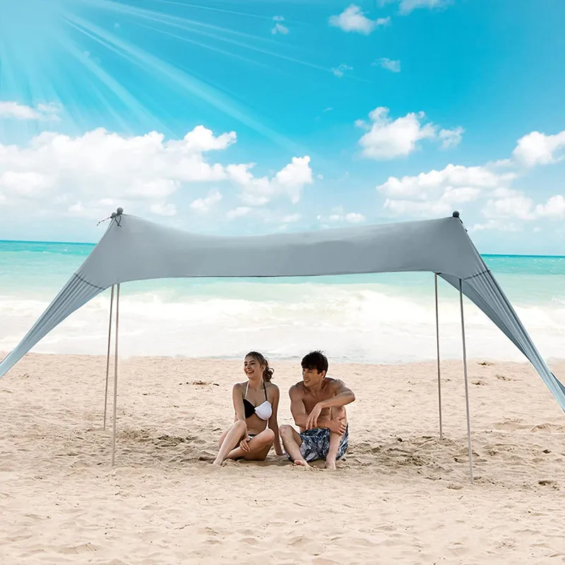 Amazon Top Sell Portable Canopy Beach Tent UPF50+ 10x10 FT Windproof Family Sun Shelter Tent With 4 Aluminum Poles  For Sale