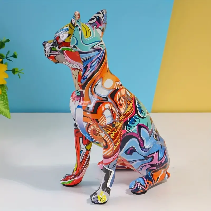 Creative Water Transfer Chihuahua Dog Figurine Ornaments Home Office Tabletop Resin Crafts Decor Graffiti Chihuahua statue