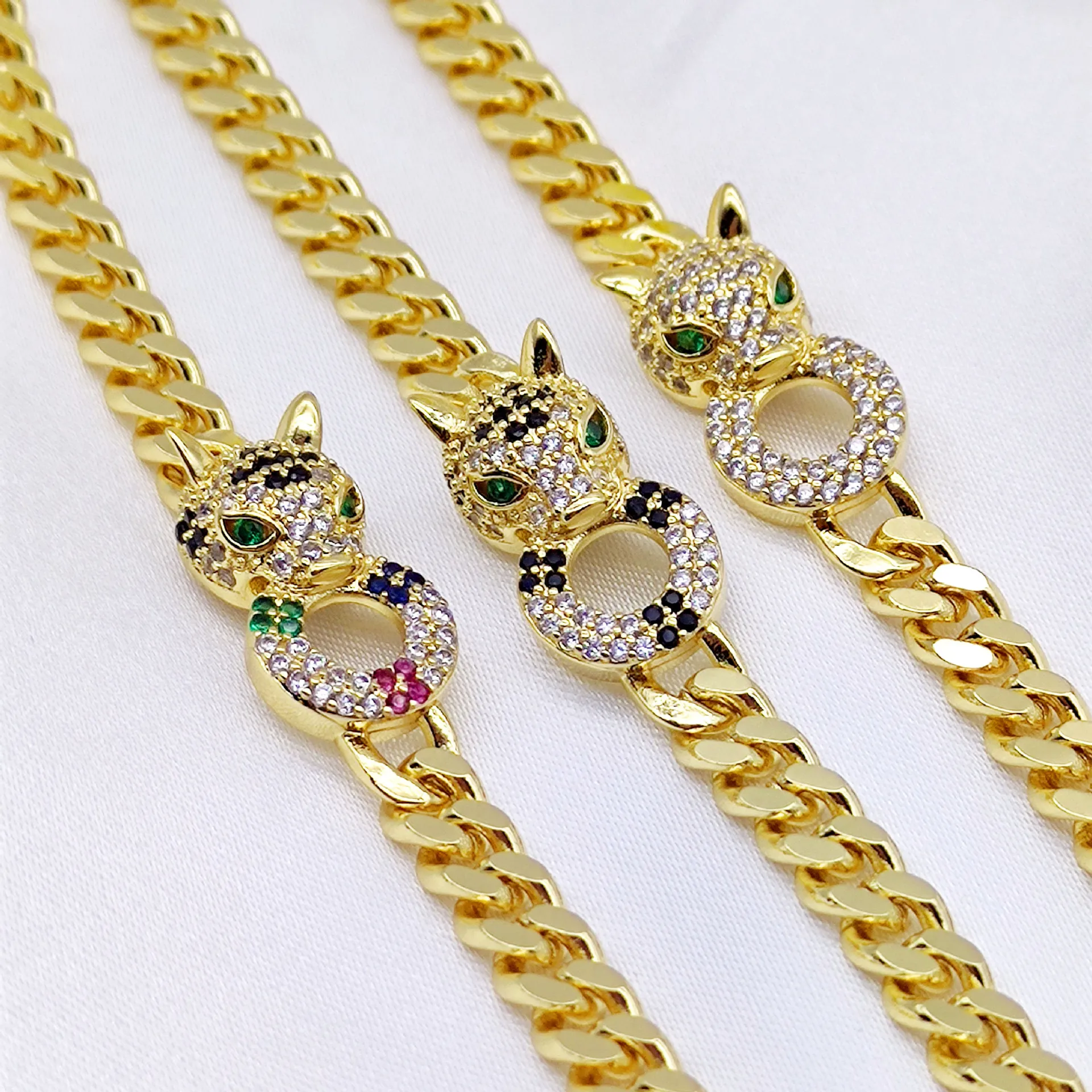 Luxury 14K Gold Plated Leopard Zircon Hip-hop Cuban Chain Bracelet Personality Jewelry for Women Bracelet