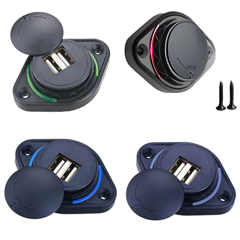 12V/24V 3.1A Car Dual USB Port Charger Power Adapter Waterproof LED Twin Socket Mobile Phone Charging Outlet Auto Accessories