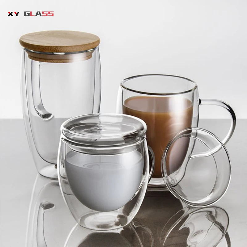 Special offer promotion gift double wall dust free lid drinking glass coffee mug