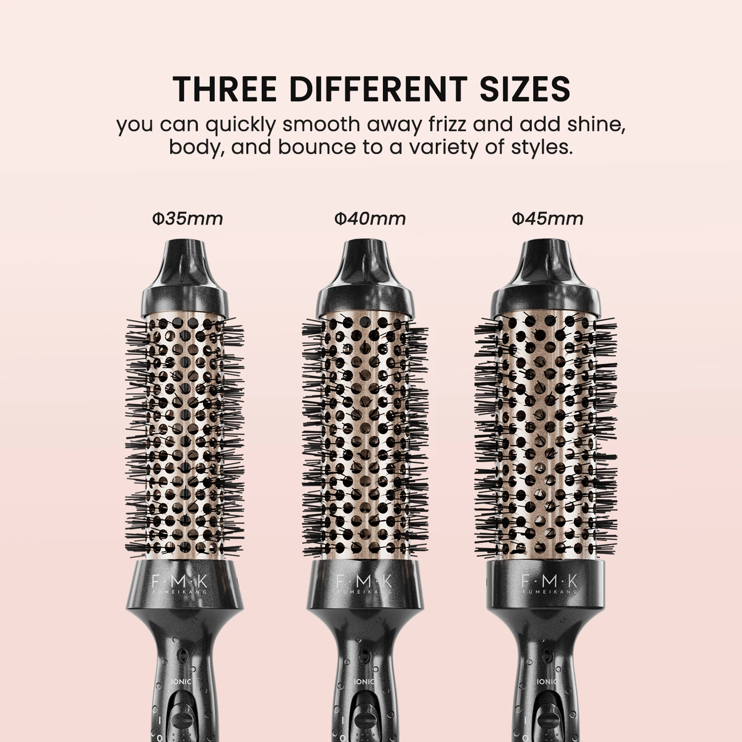 Digital Unique Round Design Tourmaline Ceramic Coated Barrel Smooth,Shiny-Looking  Hot  Brush with LED Lights