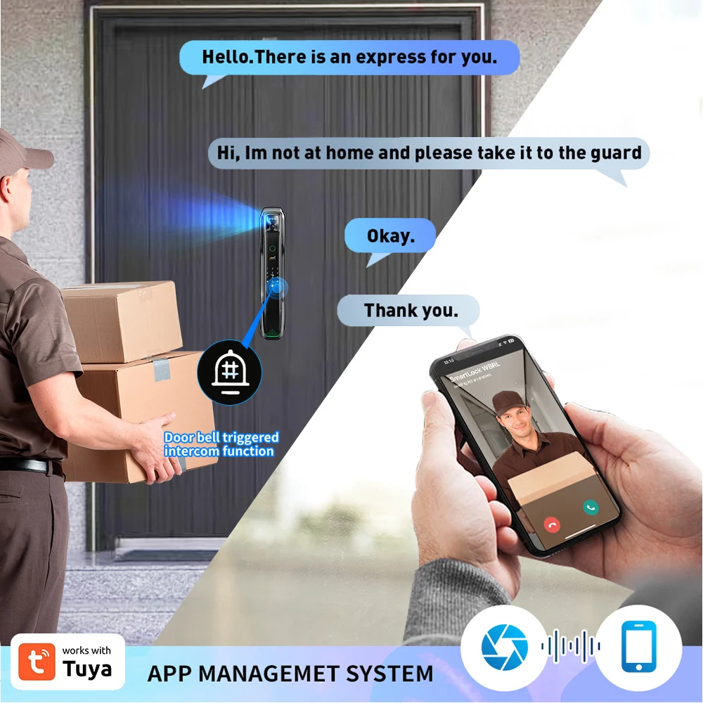 SMARTEK I8 IP54 Camera Full Automatic Tuya APP Wi-Fi WBRL Whole Live Video 3D Face Recognition Smart Door Lock with Eye Scanner