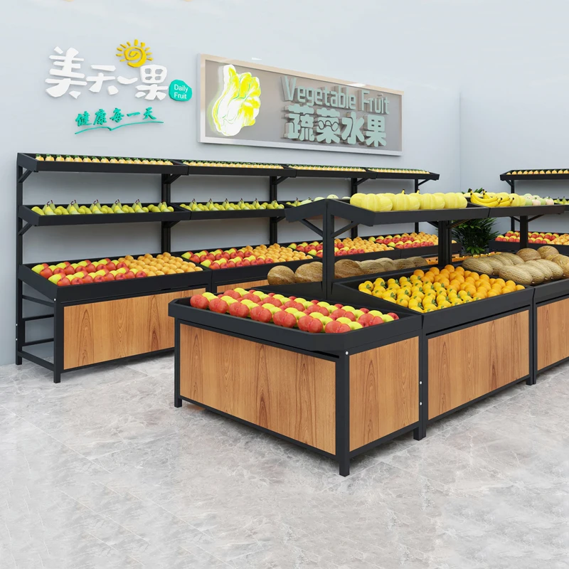 Convenient supermarket retail store  fruits display  fruit and vegetable rack