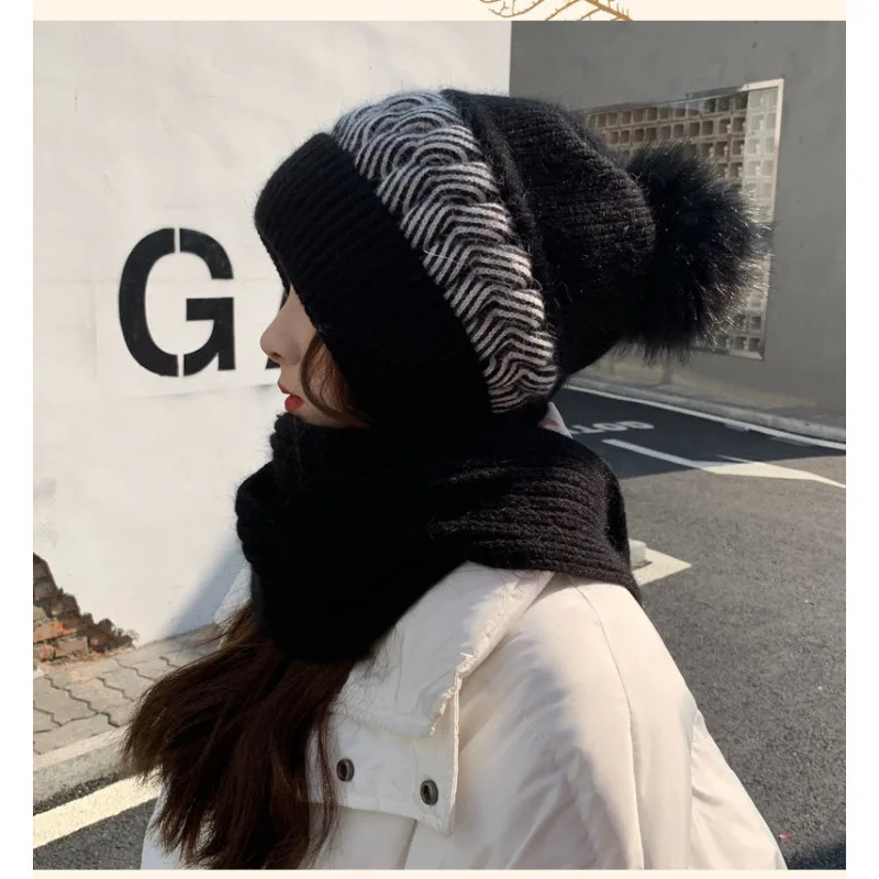 Winter Hat Scarf Ear Muffs Fashion Style Snowproof Neck Warmer One-piece Hood Knitted Cap Warm Ear protection Hat