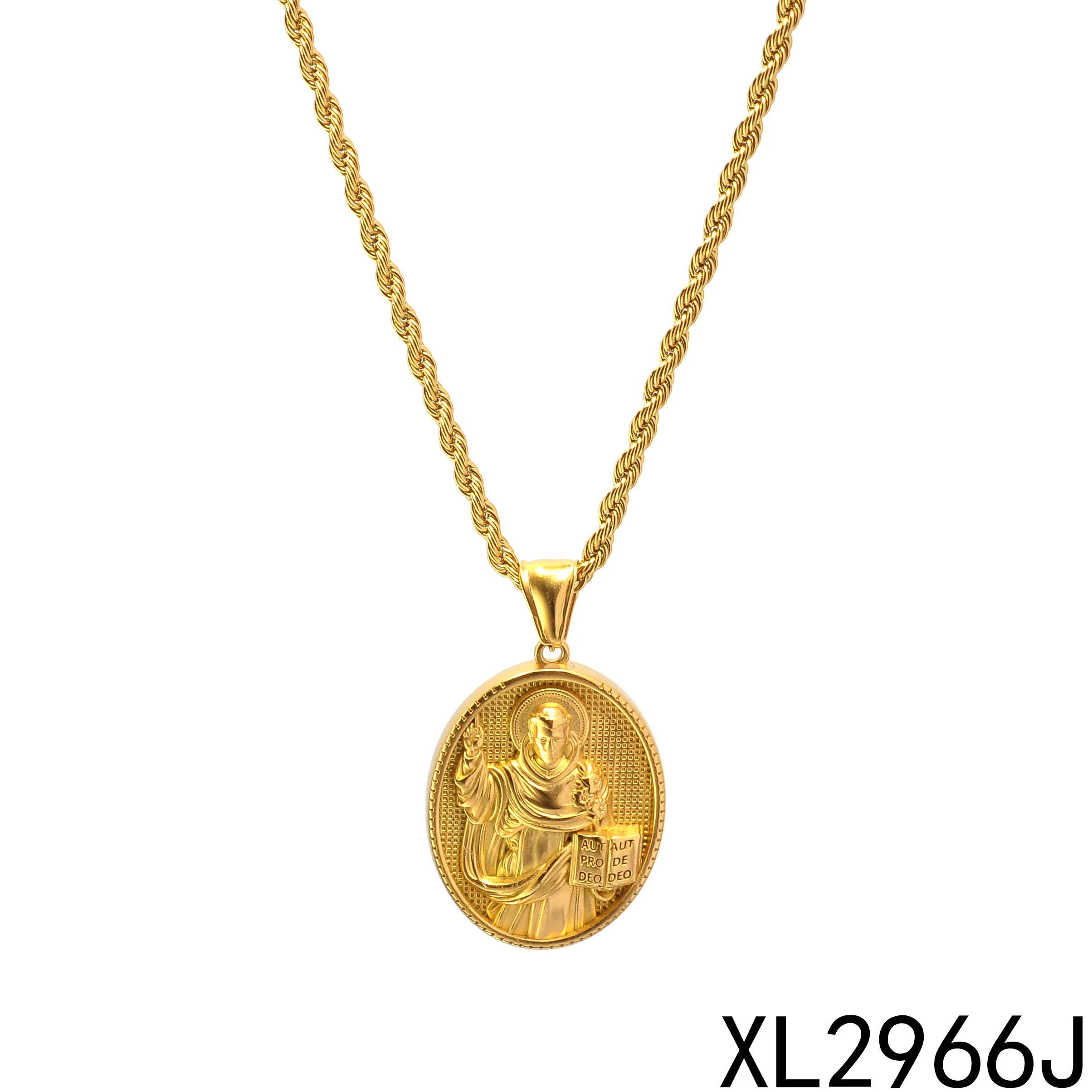 Jewelry Greek Amulet Medallion 18K Gold Stainless Steel Animal Sword Wolf Lion Compass Jesus Coin Charm Pendant Necklace For Men