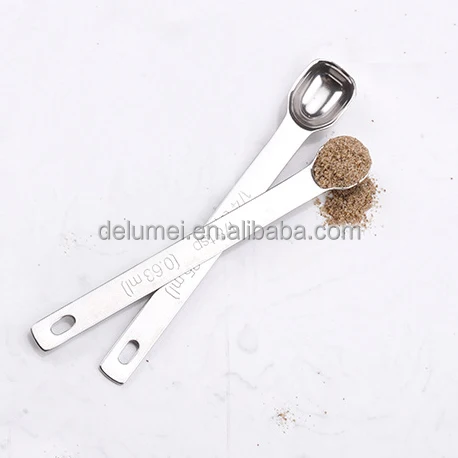custom Square Silver Mini 304 Stainless Steel Measuring Spoons Scoops for Kitchen Measuring Dry Liquid Ingredients