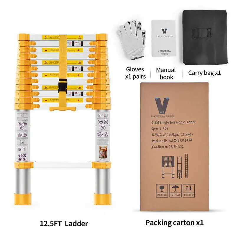 3.8m Retractable Single Telescopic Ladder one side step single aluminium alloy telesteps telescopic ladder