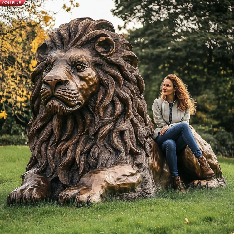 Outdoor Park Large Bronze Lying Lion Statue Sculpture