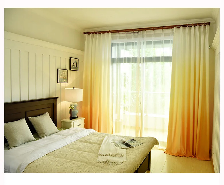 American Europe Solid Sheer Blue Voile Gradient Curtain for Living room Tulle Fabric Grey Window Curtain Panels