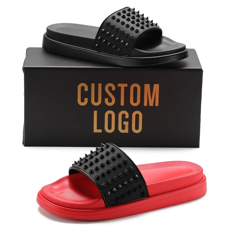 Henghao Rivet Custom Slide Sandal Designer Slides Private Label Slippers Men Slipper Double-Layer Composite Thick Sole  Unisex