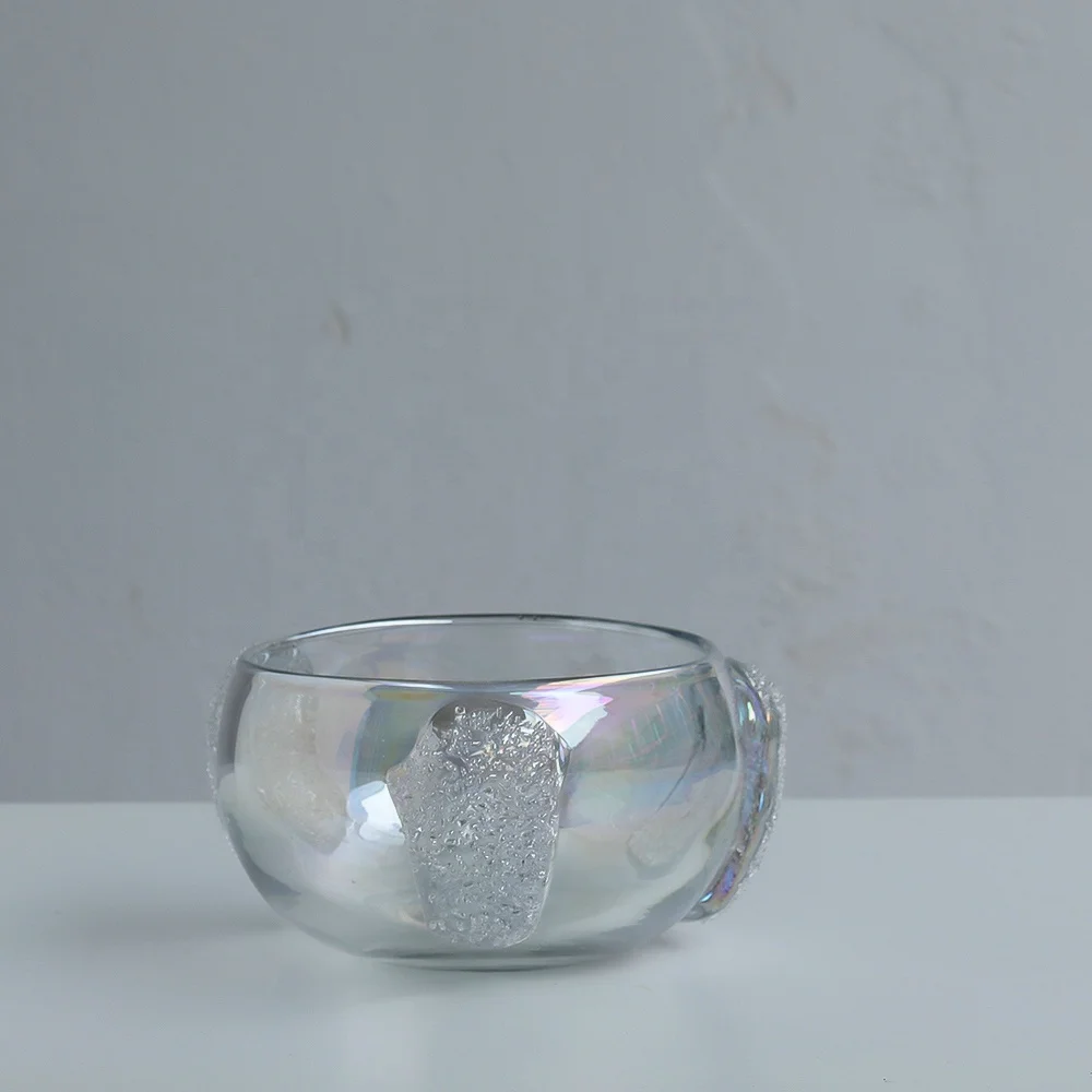 Bixuan Handblown Clear Glass Vase with Pearl Luster and Embossed Sprays Design Home Decor Table Centerpiece Thick Heavy Vases