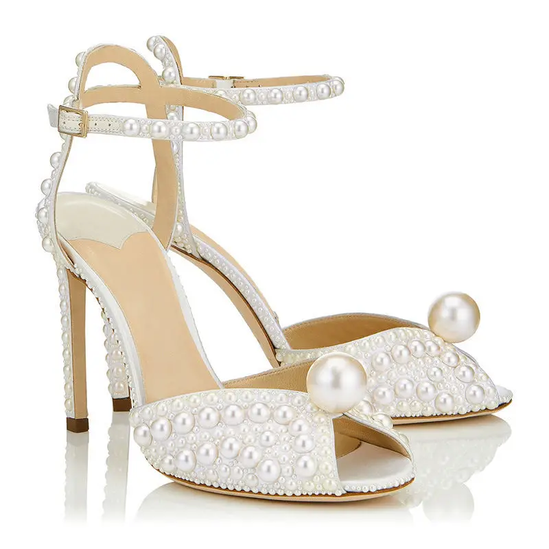 2024 Latest Handmade Pearl High-heeled Sandals Shoes Wedding Bridal Shoes