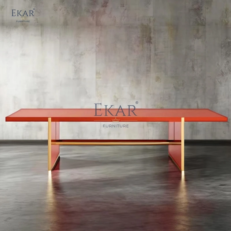 Modern Orange Rectangular Dining Table Set Sleek Design Sturdy Home Villa Restaurant Hospital Outdoor Living Room Furniture