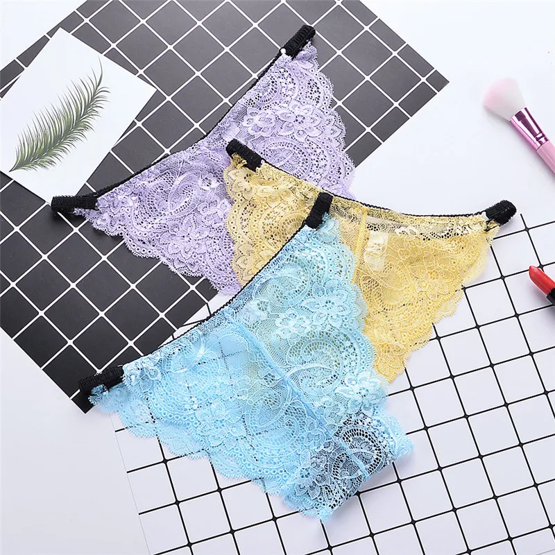 Sexy Girl Lace G-string Underwear Fashion Women Lace See Through Panties Briefs T-back Panty Transparent for Women Adults M-L-XL