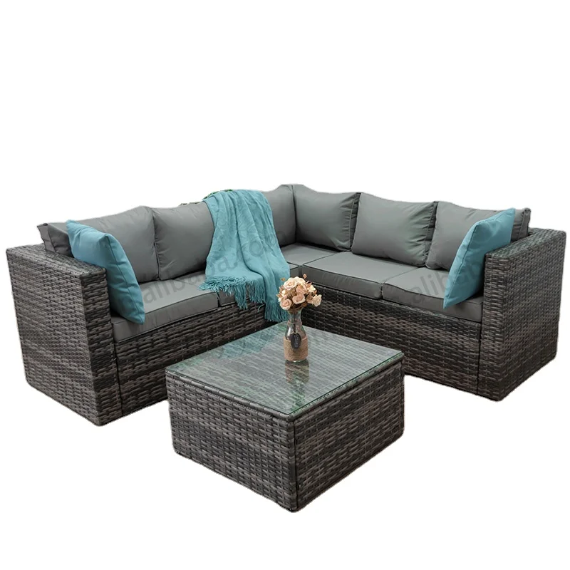 
Balcony Modern Garden 5 Seater Poly Patio Rattan Outdoor Lounge Setting Coffee Table and Sofas Furniture Sets 