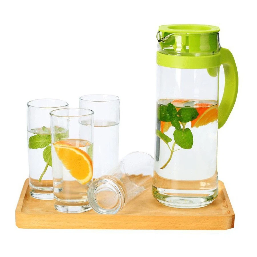 Summer household glass cold water kettle set large capacity transparent simple cold water kettle water cup 5-piece set