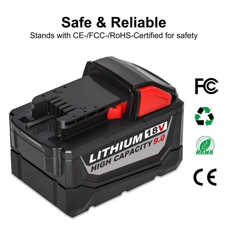 9.0ah 18v M18 Battery Replacement For Milwaukee 48-11-1852 Lithium Xc Power Tools M18b 48-11-1850 48-11-1820 48-11-1828 48-11-10