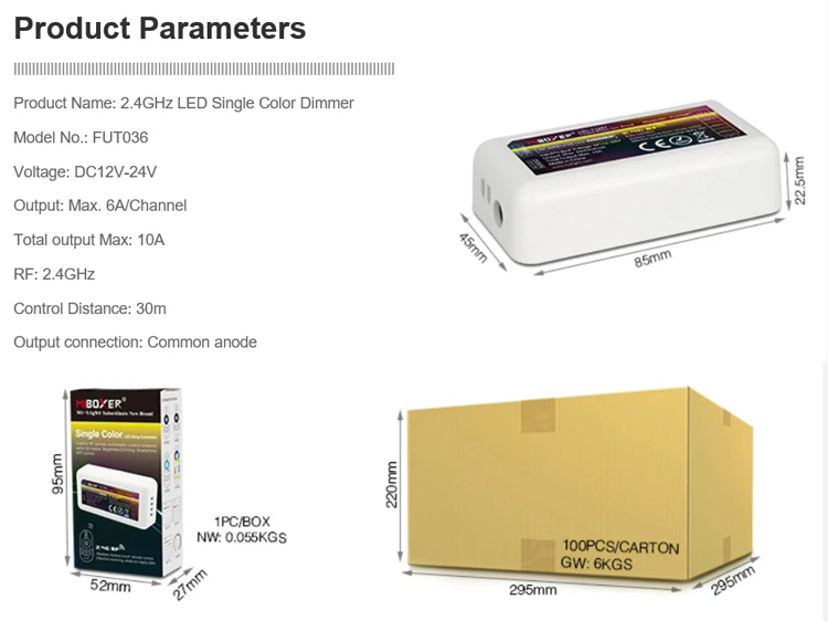 FUT036 Miboxer Mi light 2.4GHz Single Color LED Strip lights LED Dimmer