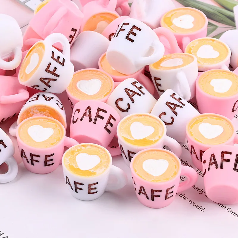 Dropshipping small mini plastic Resin heart miniature coffee cup mug charm