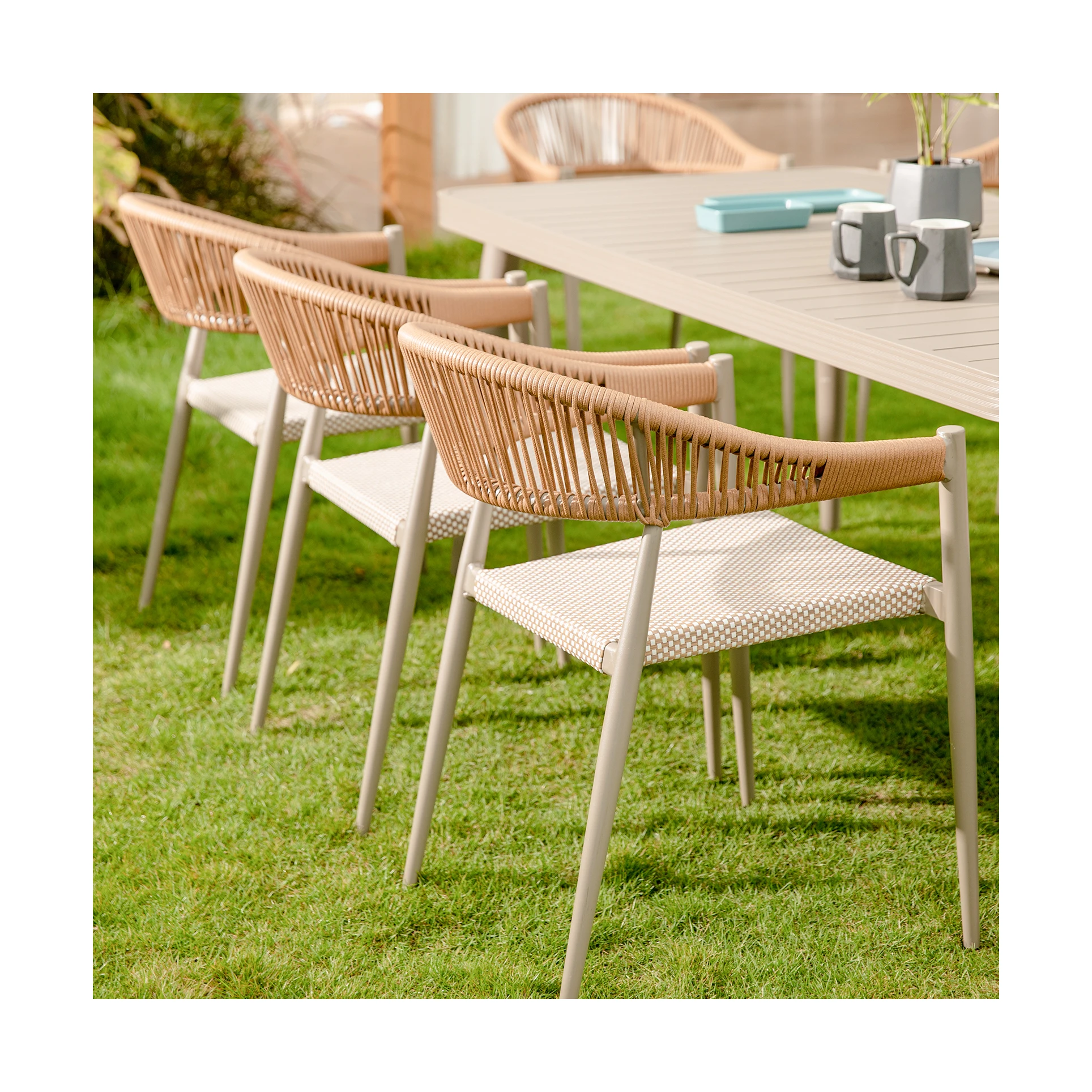 Dining Canteen Restaurant Chair Table Set Home Outdoor Garden Stackable Furniture Patio PE Rattan Wicker Chairs