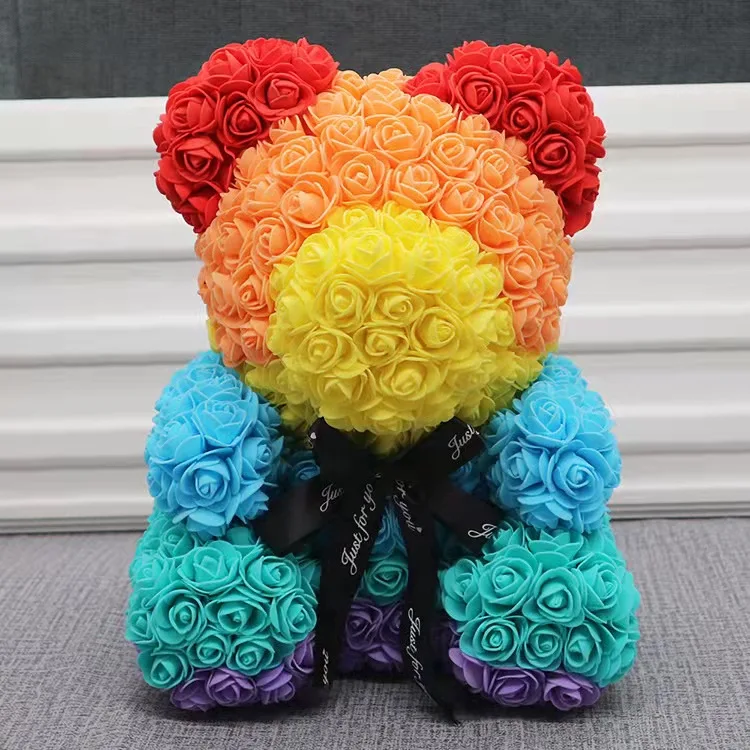 Yunnan wholesale decoration flower rose bear artificial eternal flowers pe foam 40 cm rose teddy bear in gift box