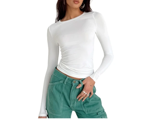 Stylish Solid Color Women s Tee with Slim Fit Design for Casual Outfits