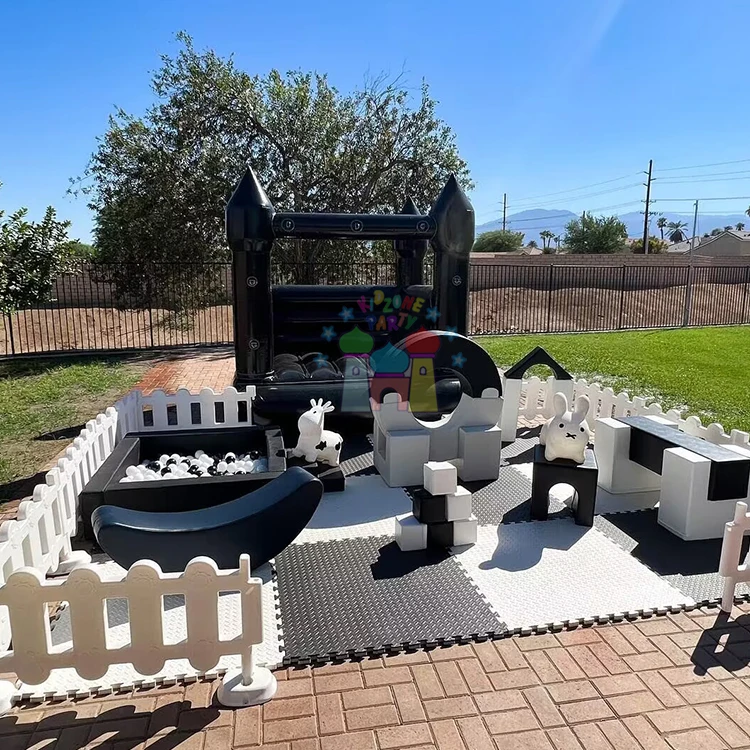 Commercial merry go round sculpted foam softplay ground white fence for outdoor soft play equipment