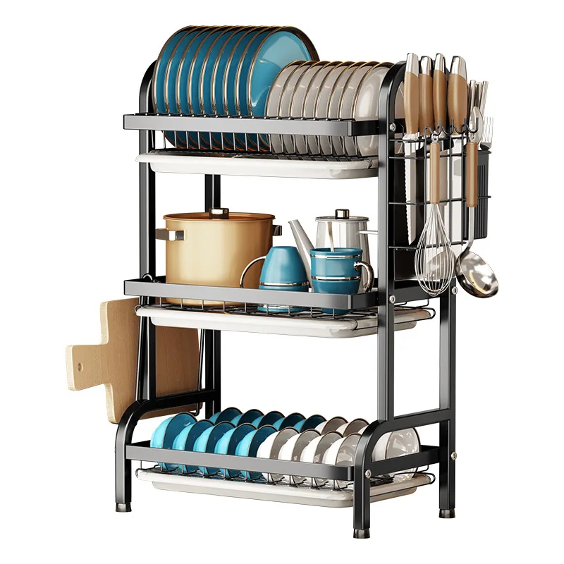 Kitchen dishes storage rack household countertop multifunctional drainage knife drying chopsticks cutting board storage rack