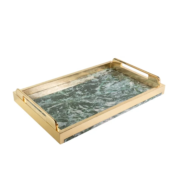 Sawtru Factory New Wooden Marble Tray for Chocolate/hotel/restaurant/home/kitchen Serving Tray with Metal  Handles With SABER Certificate